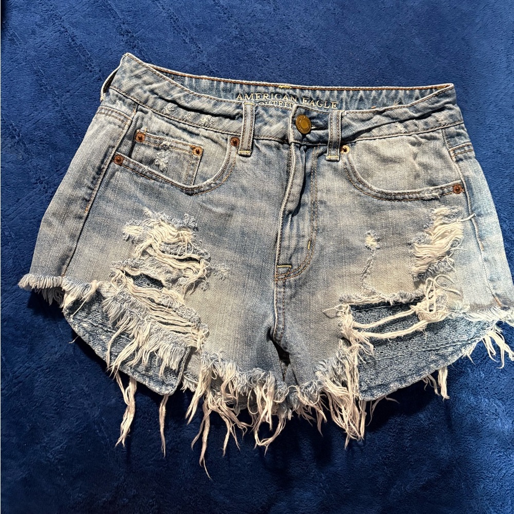 Light Blue Denim Jeans shorts with Eagle Patch